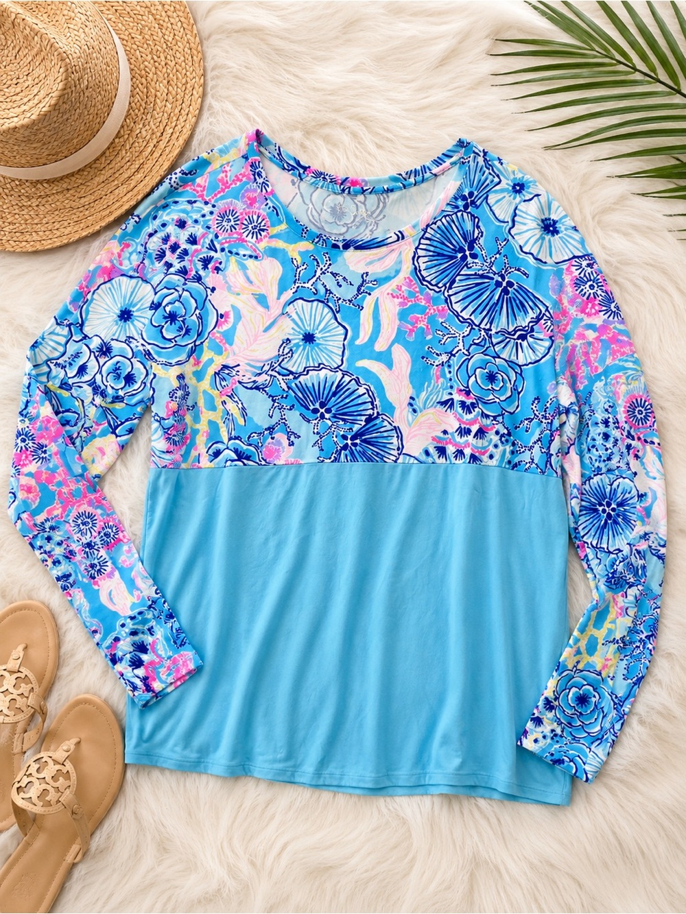 💙💗Lilly Pulitzer Finn Top Bali Blue Once Upon A Tide Long Sleeve Top Size Large